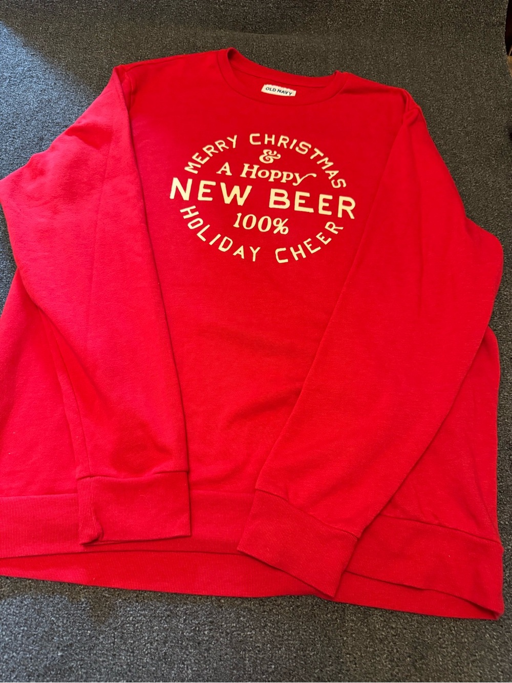 Old Navy Christmas Beer Graphic Sweatshirt XXL Tall Red Funny Holiday Hoppy New - Picture 3 of 8